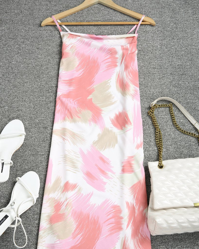 Vintage Print Sleeveless Midi Dress