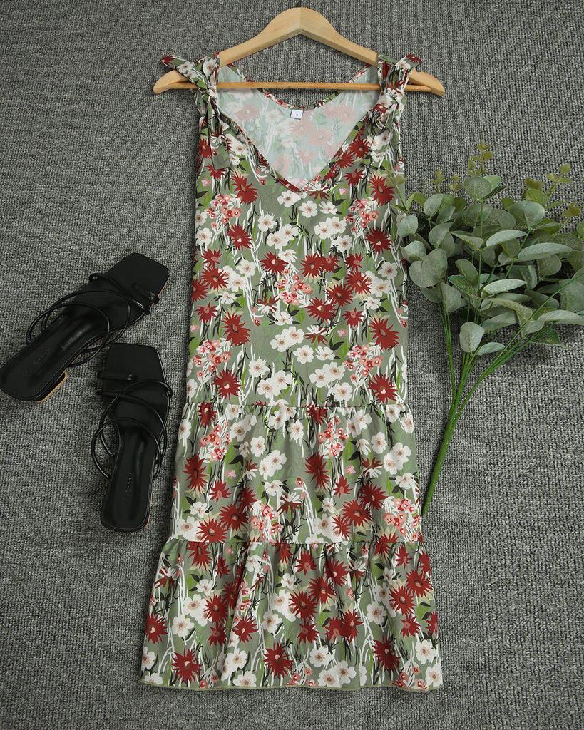 Romantic Print Sleeveless Mini Dress