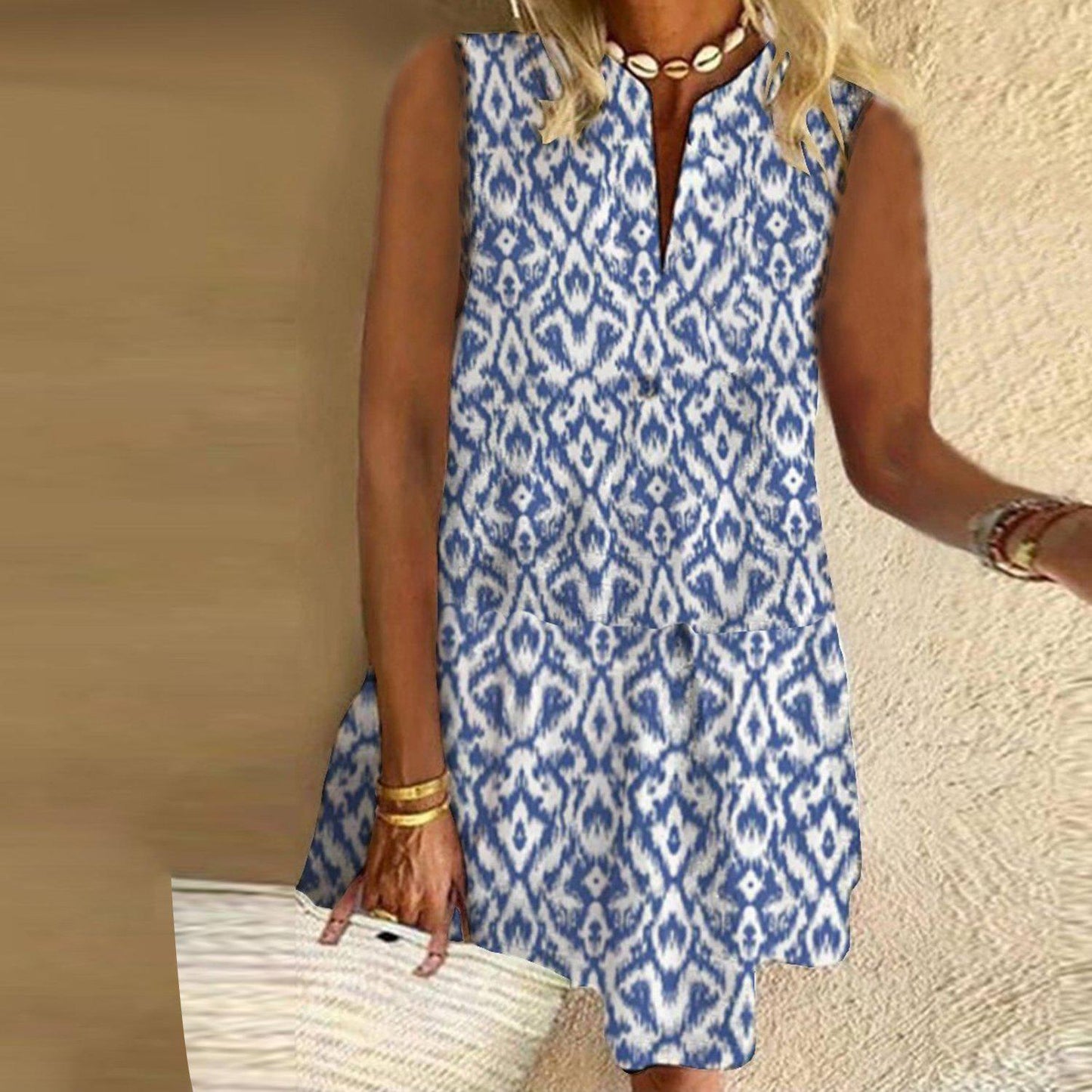 Stylish Print Sleeveless Mini Dress