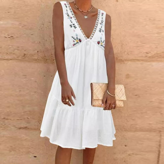 Ladylike Print V-Neck Sleeveless Mini Dress