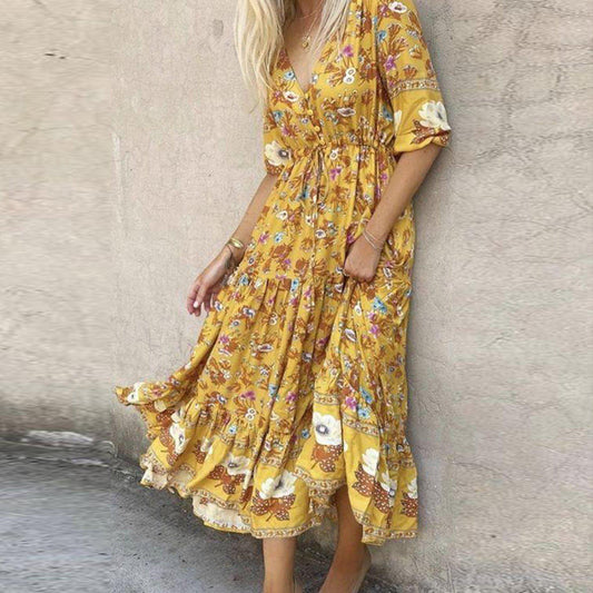 Stunning Print 3/4 Sleeve Maxi Dress