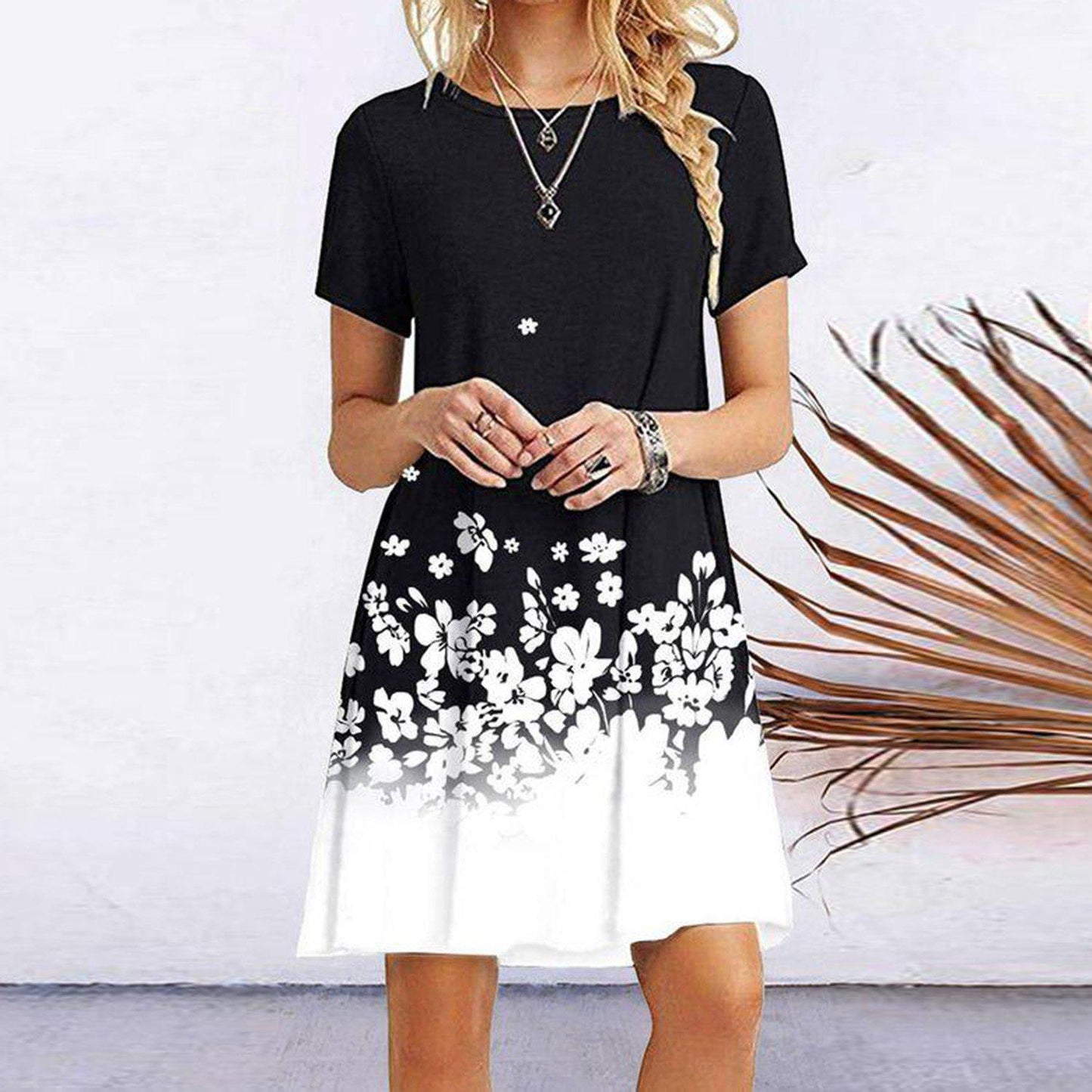 Casual Print Short Sleeve Mini Dress