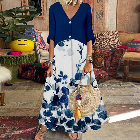 Fresh Short Sleeve Print Maxi Dress