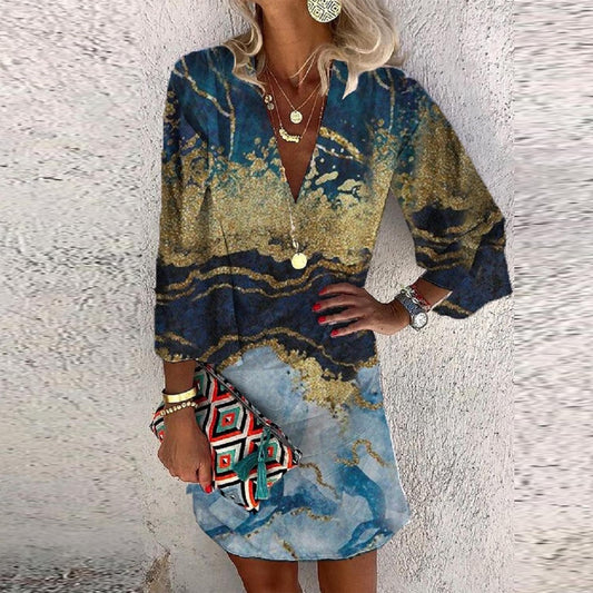 Abstract Print Long Sleeve Mini Dress