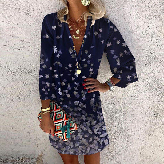 Groovy Print 3/4 Sleeve Mini Dress