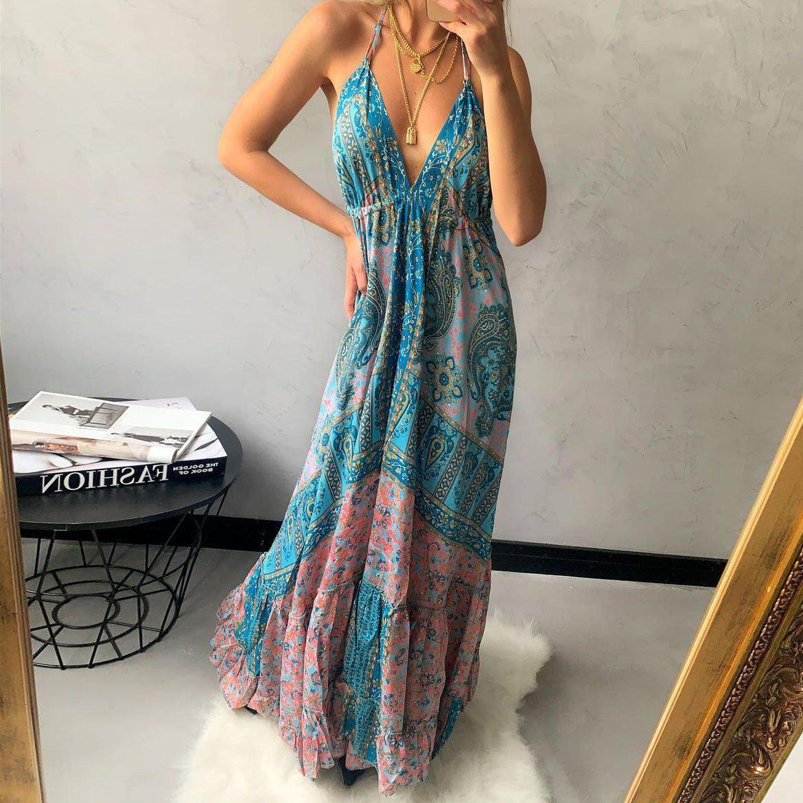 Sexy V And Strap Sleeveless Maxi Dress