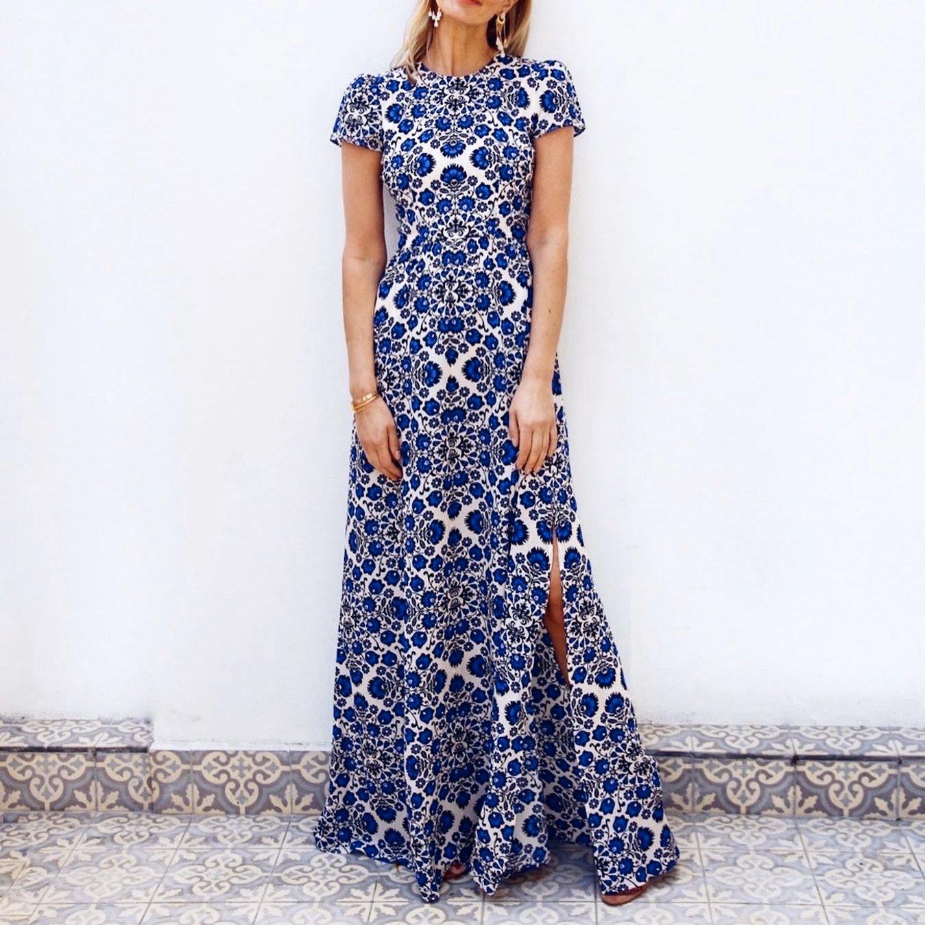 Modern Print Short Sleeve Maxi Dress