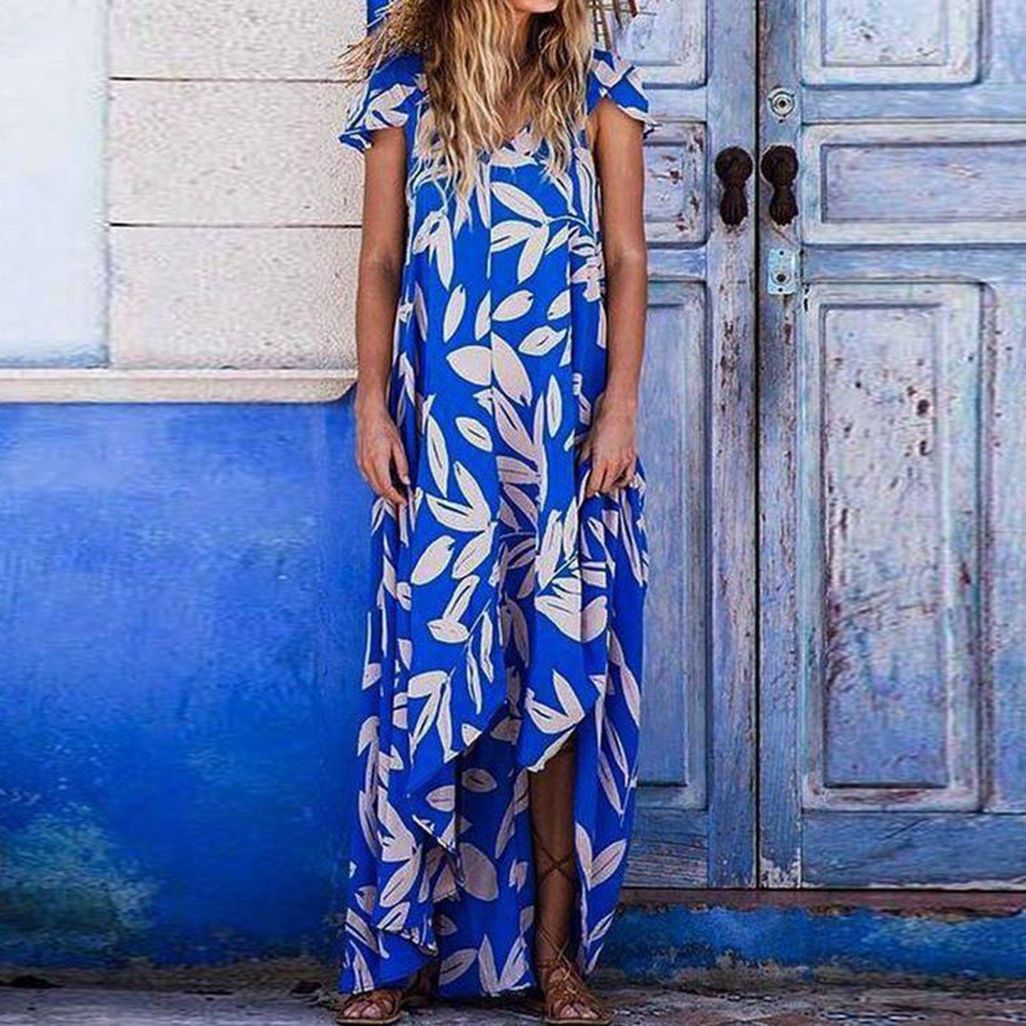 Groovy Print Short Sleeve Maxi Dress