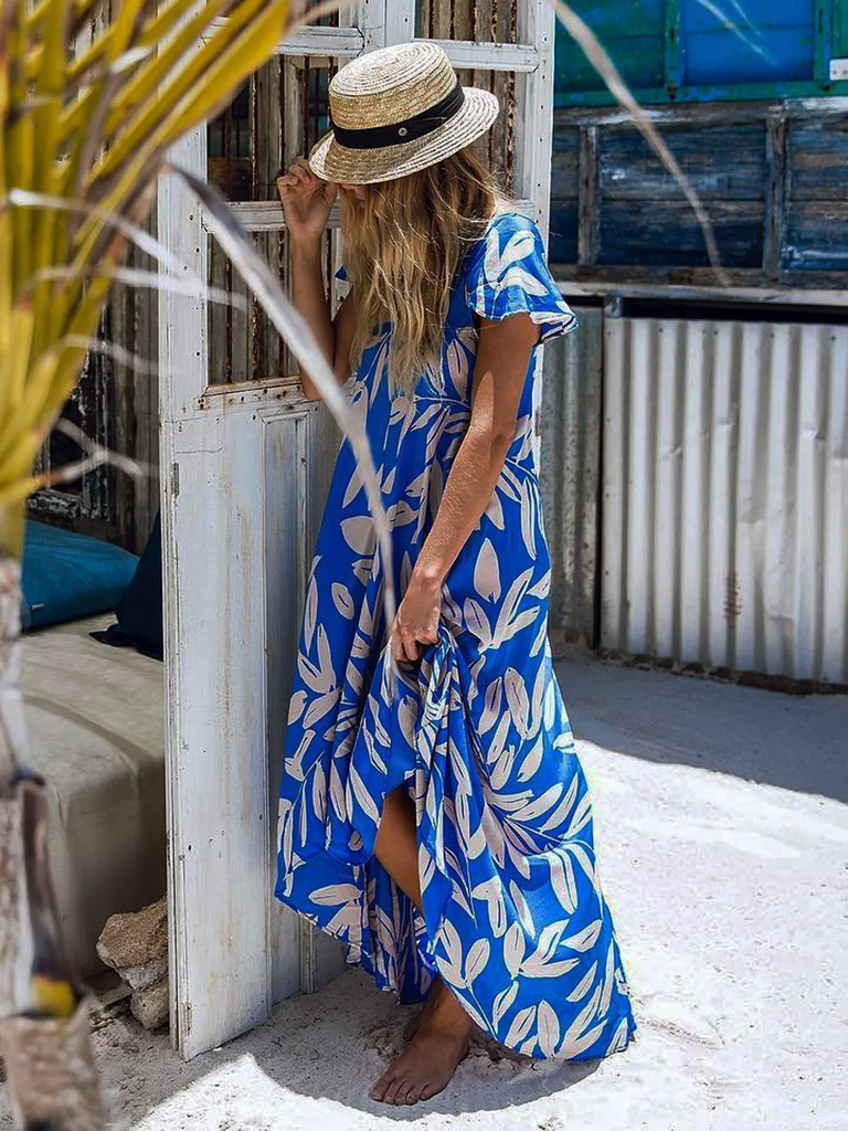 Groovy Print Short Sleeve Maxi Dress