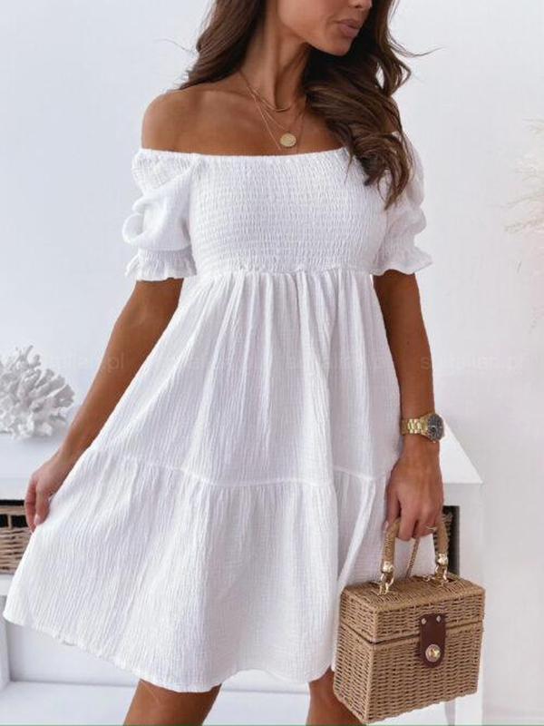 Classy White Short Sleeve Mini Dress