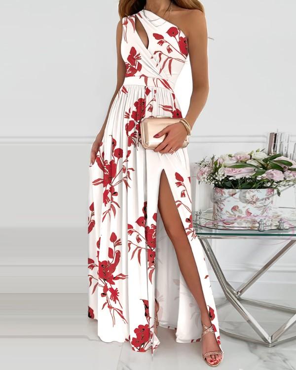 Fashion One Shoulder Sleeveless Maxi Dress