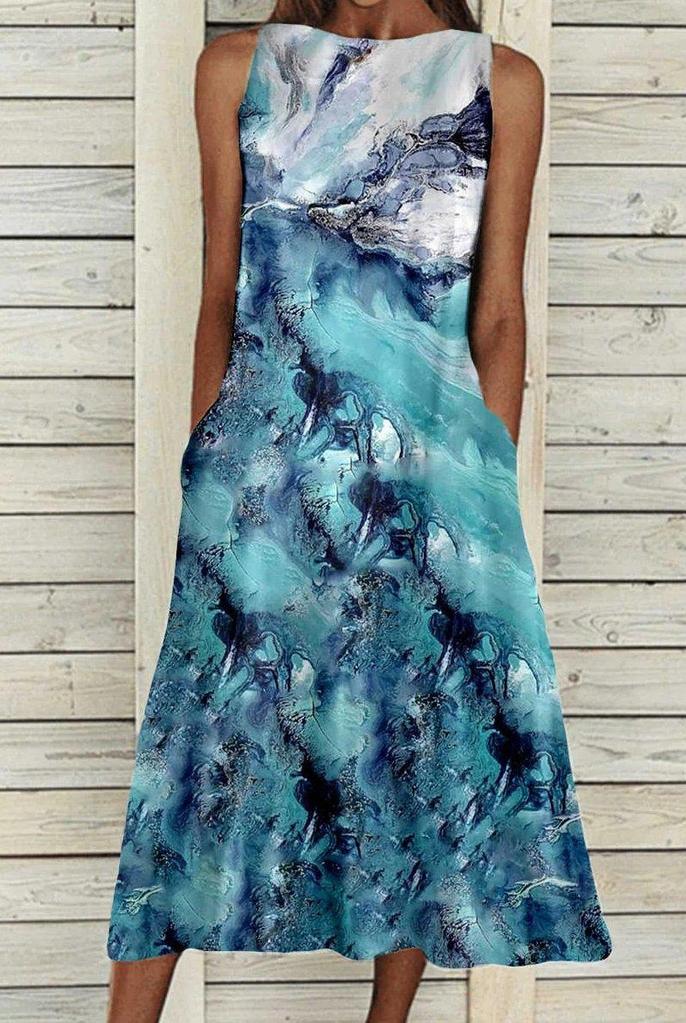 Groovy Print Sleeveless Midi Dress