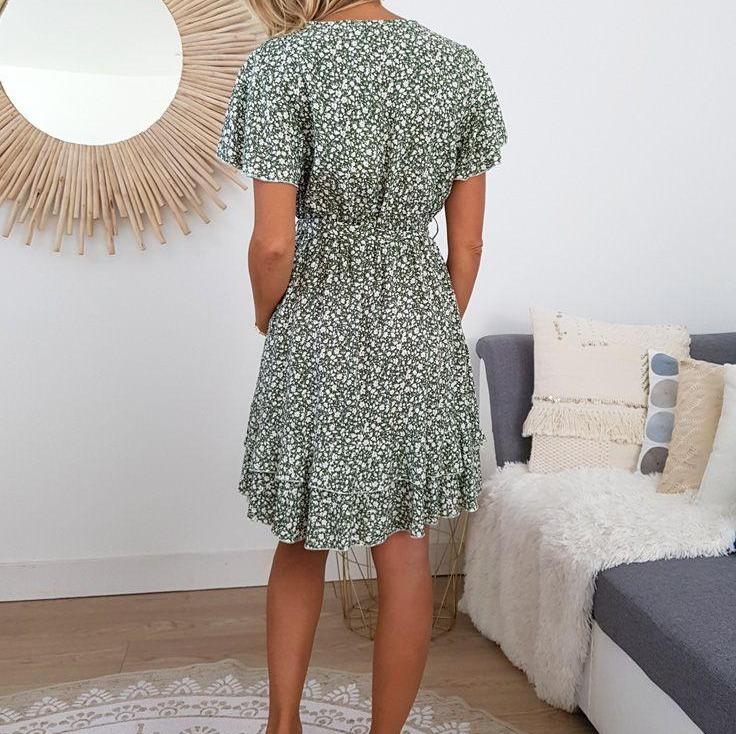 Simple Green Print Mini Dress