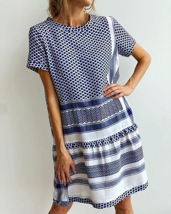 Shape of You Blue & White Short Sleeve Dress