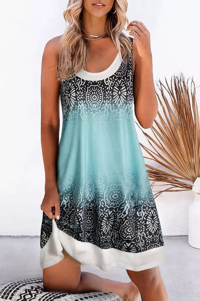 Casual Print Sleeveless Mini Dress