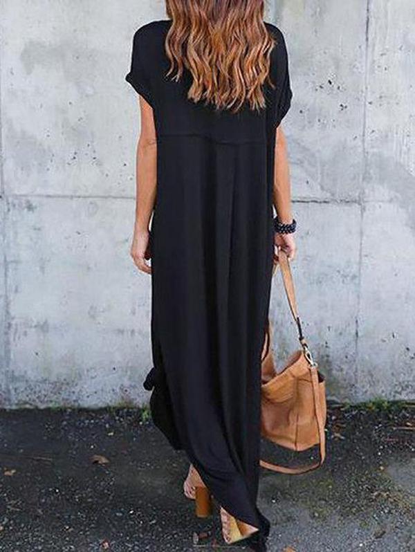 Classy Plain Short Sleeve Maxi Dress