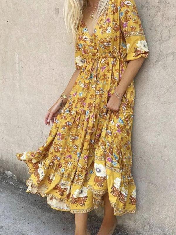 Stunning Print 3/4 Sleeve Maxi Dress