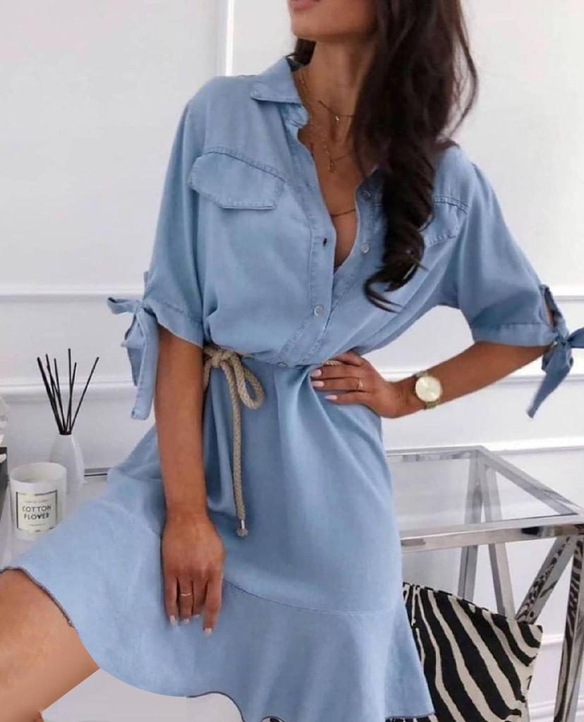 Fresh Blue Short Sleeve Mini Dress