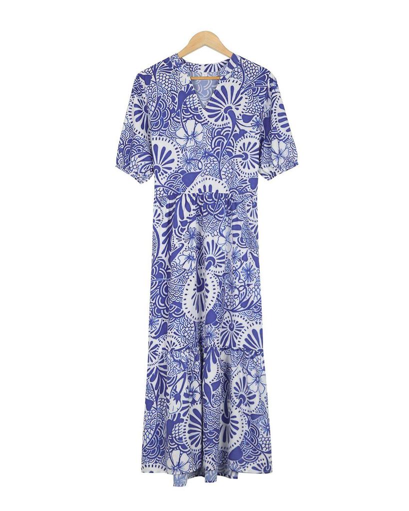 Elegant Print Short Sleeve Midi Dress