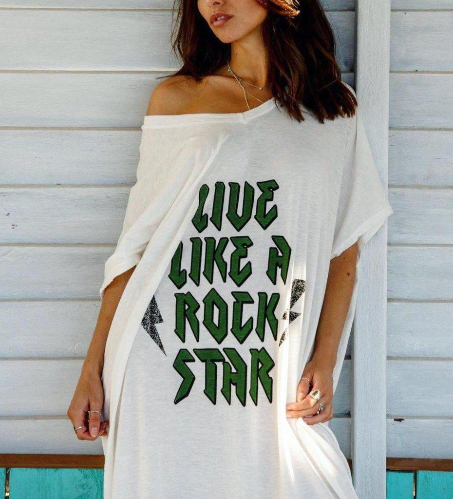 Basic Letter Print Short Sleeve Maxi Dress