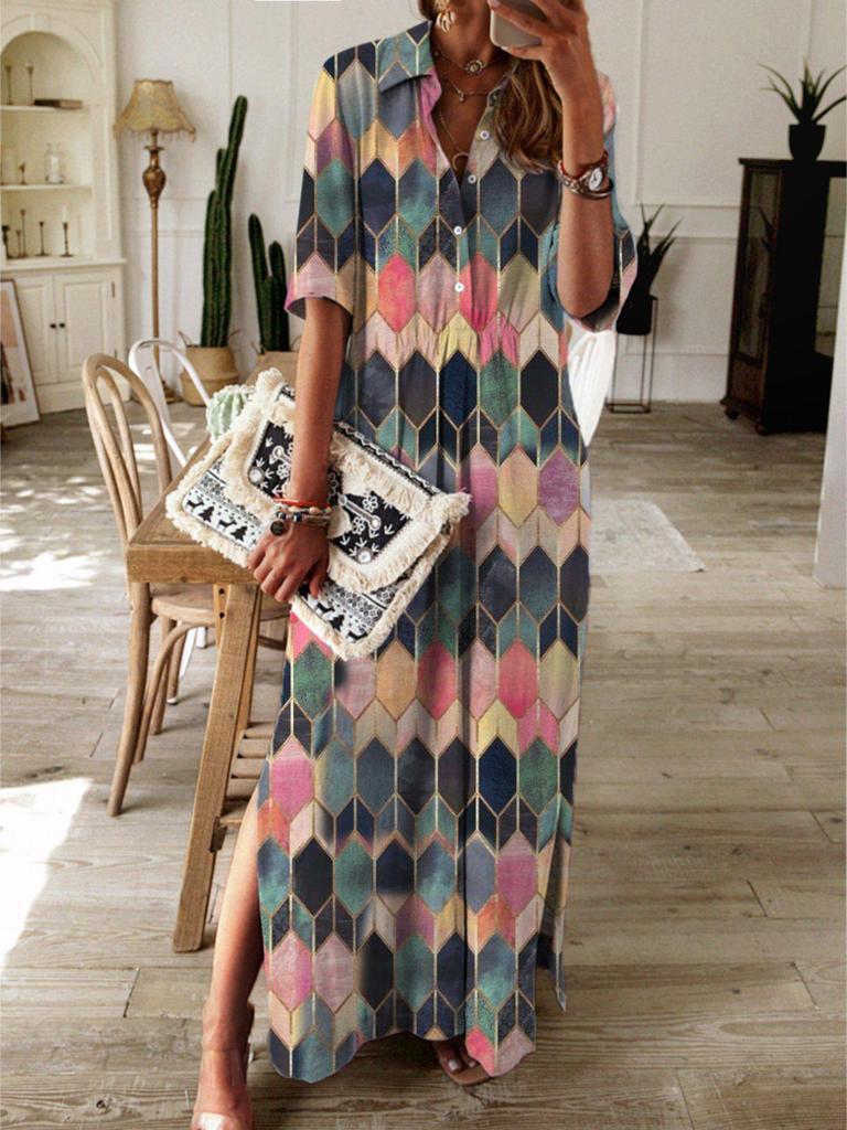 Stylish Print Short Sleeve Maxi Dress