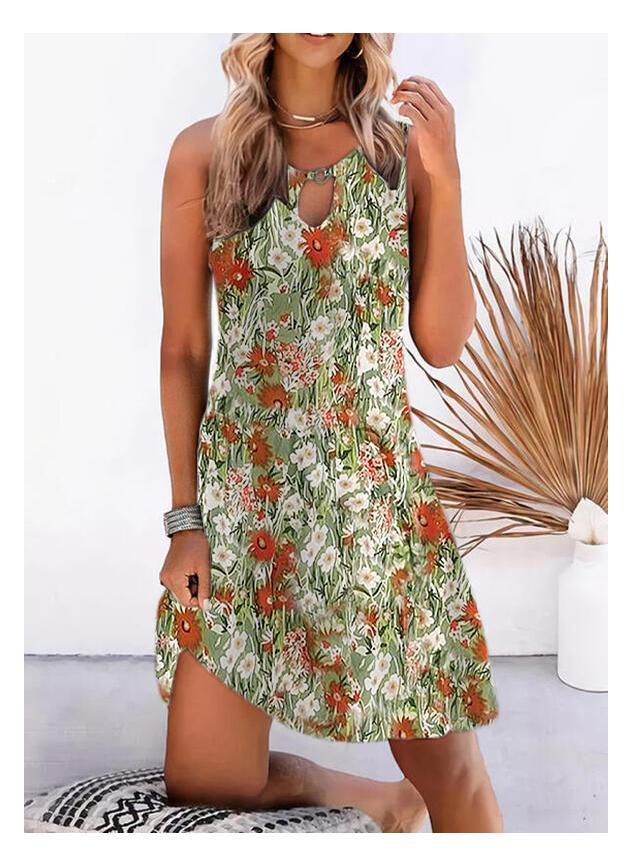 Stylish Floral Print Sleeveless Mini Dress