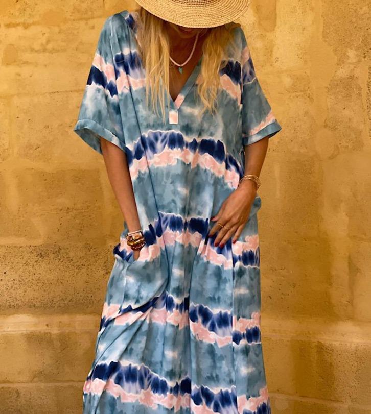 Glamorous Tie Dye Print 3/4 Sleeve Maxi Dress