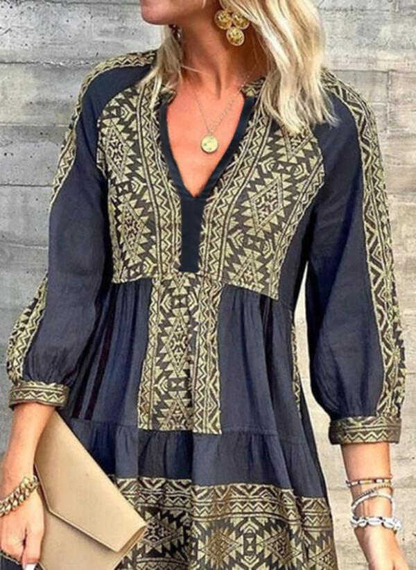 Elegant Print 3/4 Sleeve Mini Dress