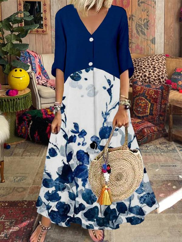 Fresh Short Sleeve Print Maxi Dress