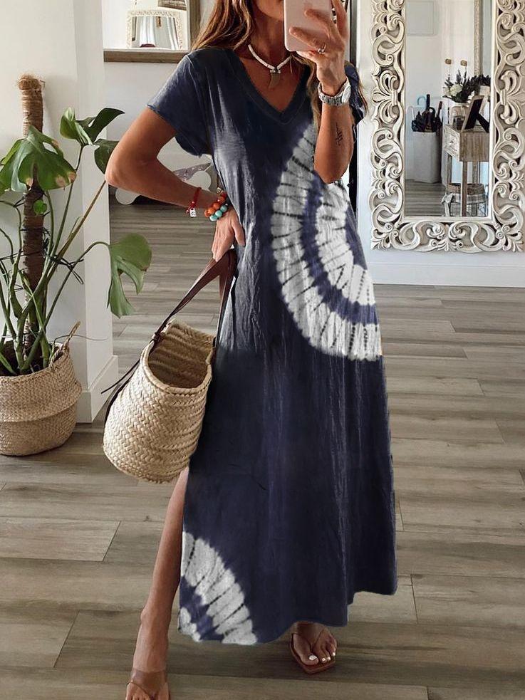 Stylish Print Short Sleeve Maxi Dress