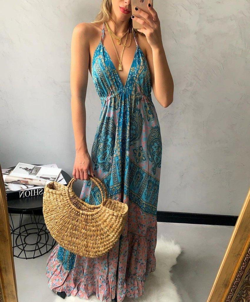 Sexy V And Strap Sleeveless Maxi Dress