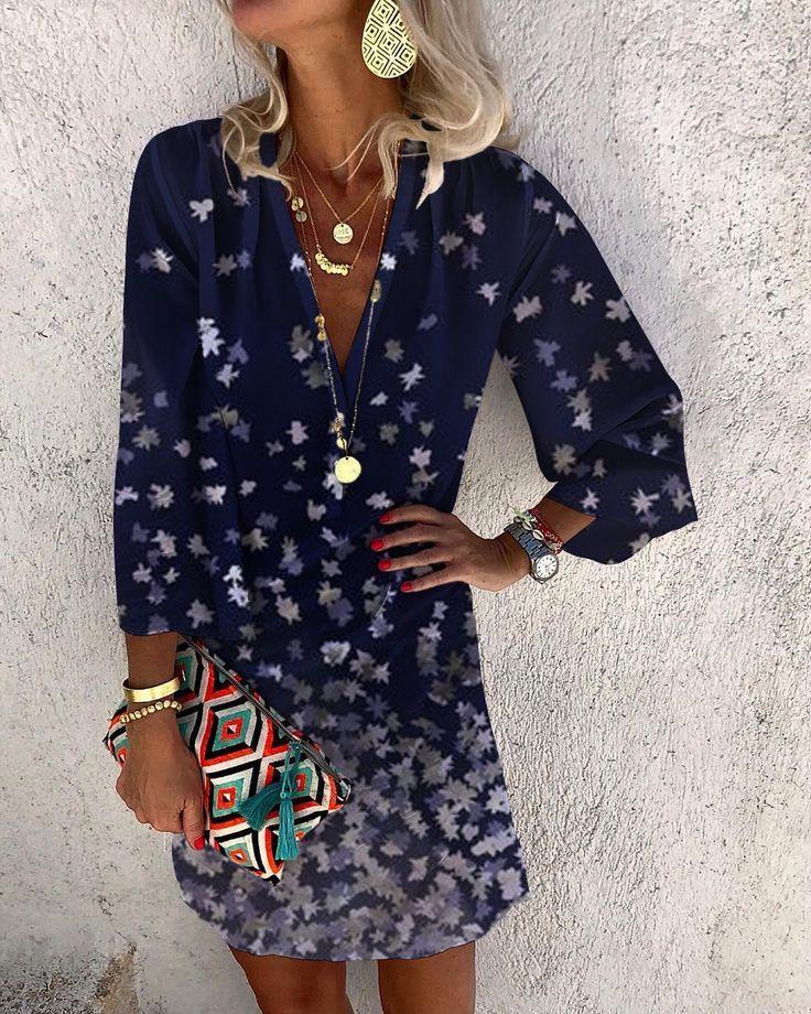 Groovy Print 3/4 Sleeve Mini Dress