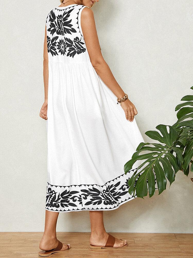 Groovy Print Sleeveless Midi Dress