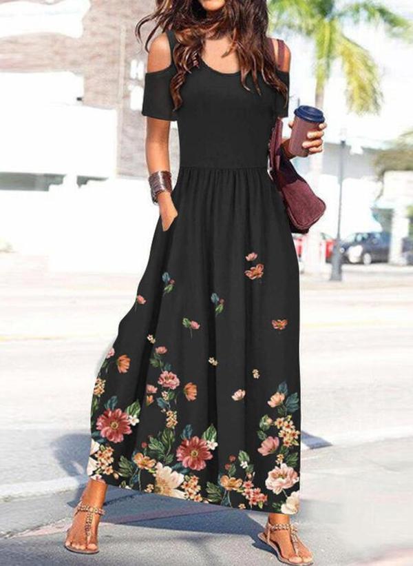 Stylish Floral Short Sleeve Maxi Dress