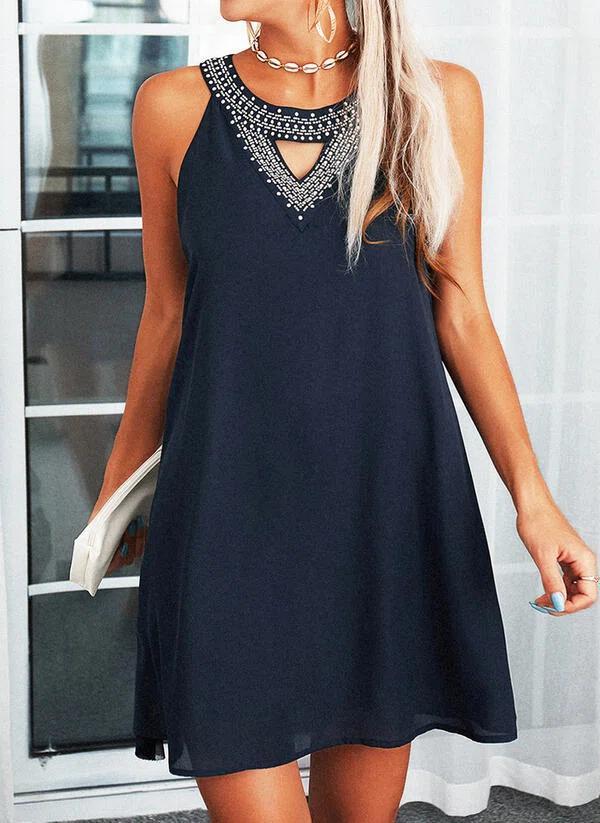 Ladylike Round Neck Sleeveless Mini Dress