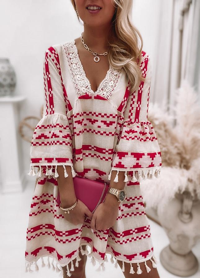 Chic Print 3/4 Sleeve Mini Dress