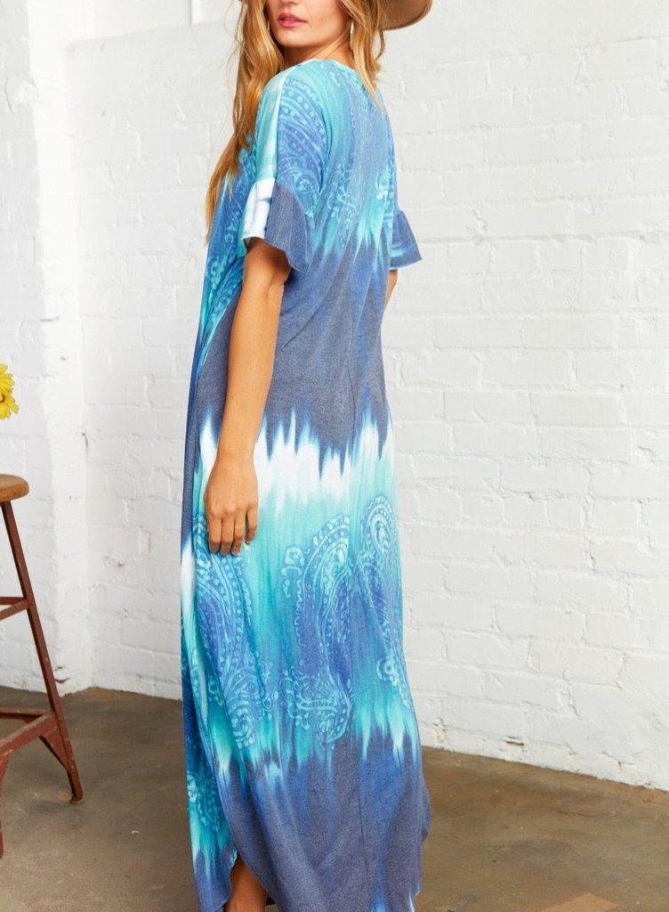 Groovy Tie Dye Print Short Sleeve Maxi Dress