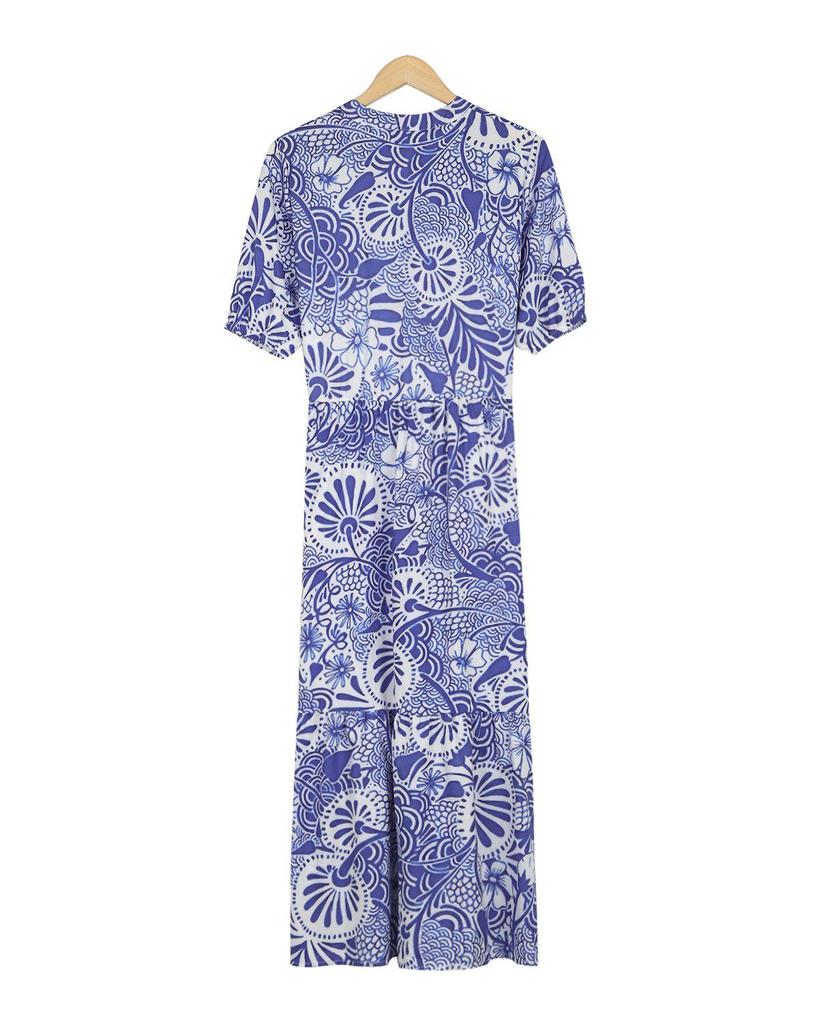 Elegant Print Short Sleeve Midi Dress