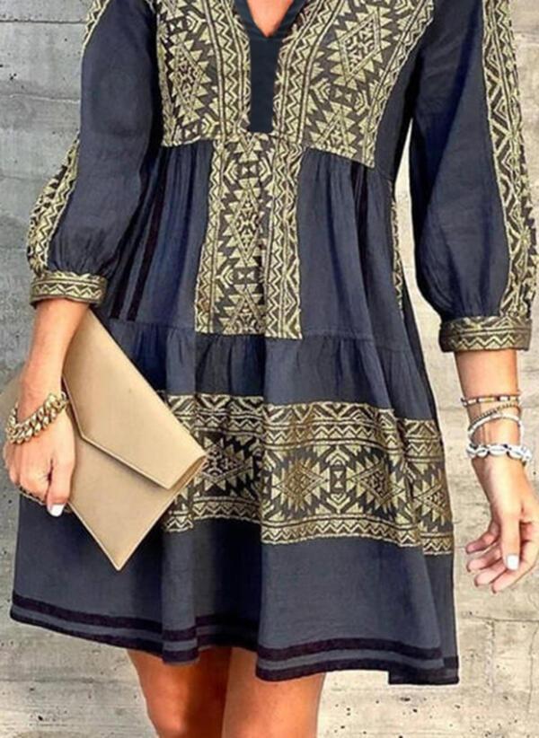 Elegant Print 3/4 Sleeve Mini Dress