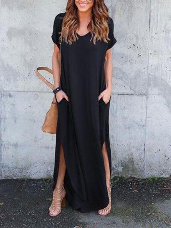 Classy Plain Short Sleeve Maxi Dress