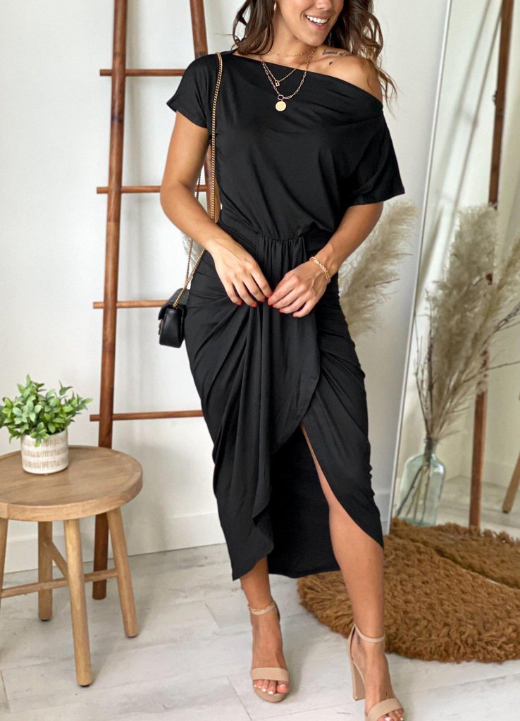 Temperament Plain Short Sleeve Midi Dress