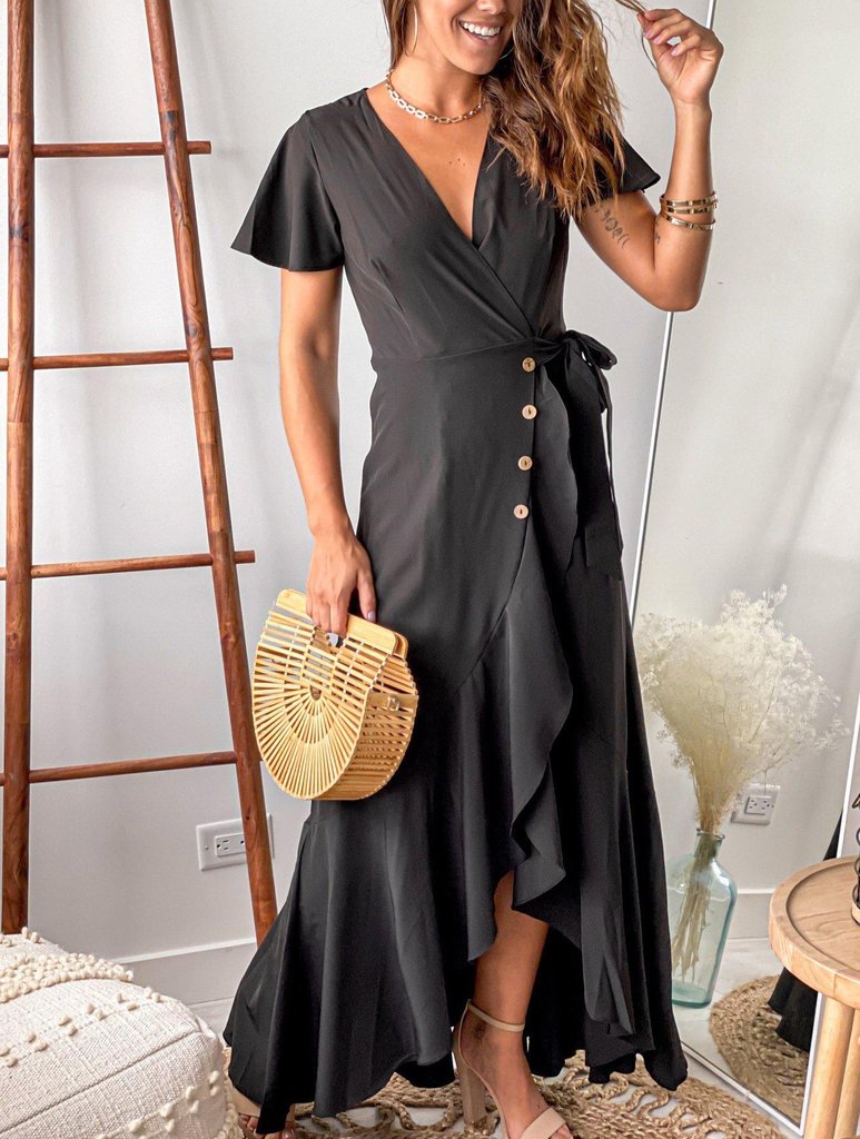 Classy Plain Short Sleeve Maxi Dress