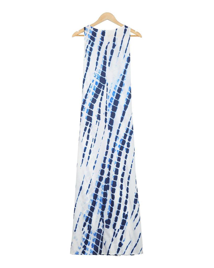 Fresh Print Round Neck Sleeveless Maxi Dress