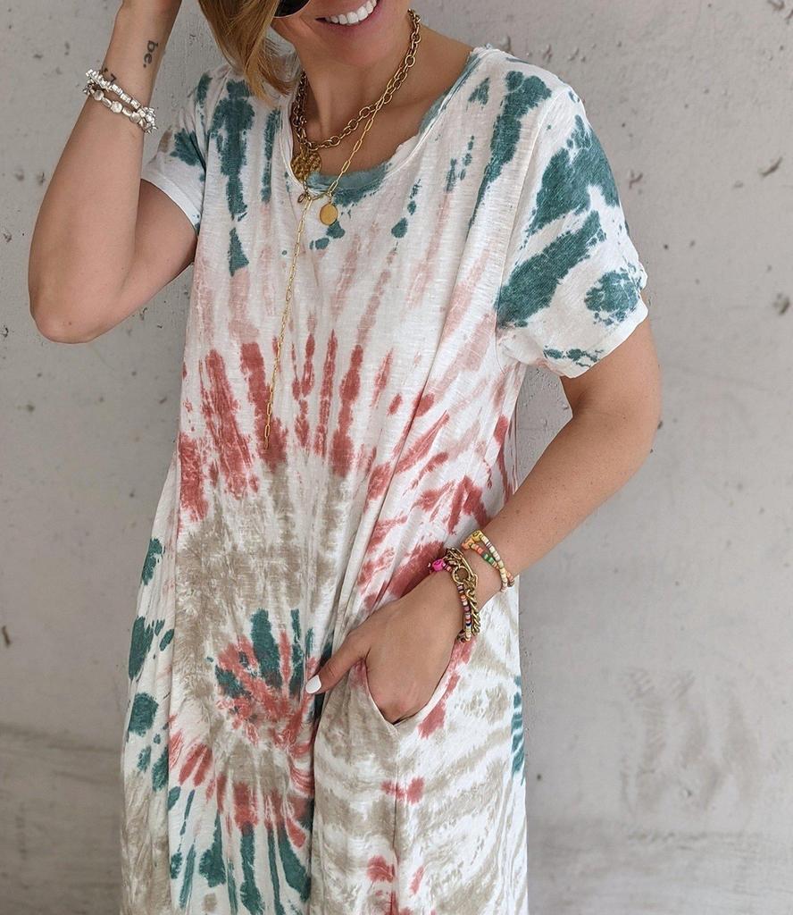 Temperament Tie Dye Print Short Sleeve Maxi Dress