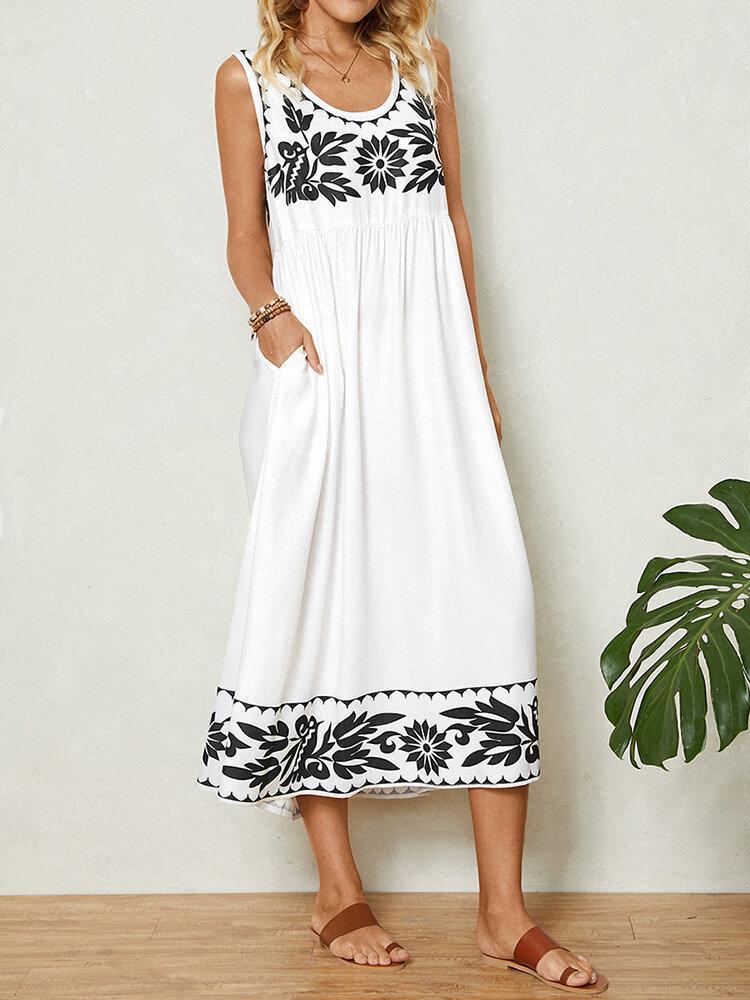 Groovy Print Sleeveless Midi Dress