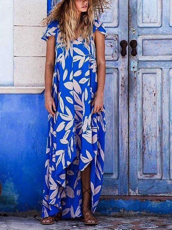 Groovy Print Short Sleeve Maxi Dress