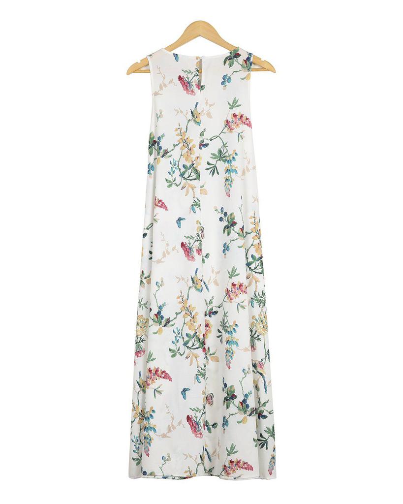 Groovy Plant Print Sleeveless Midi Dress