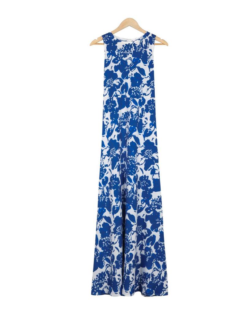 Fresh Print Round Neck Sleeveless Maxi Dress