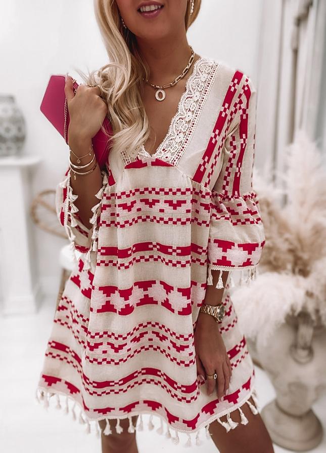 Chic Print 3/4 Sleeve Mini Dress