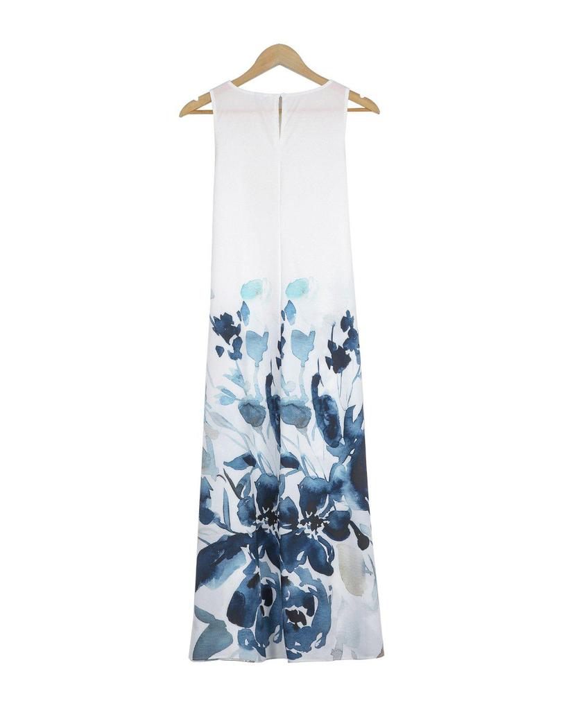 Elegant Print Round Neck Sleeveless Midi Dress